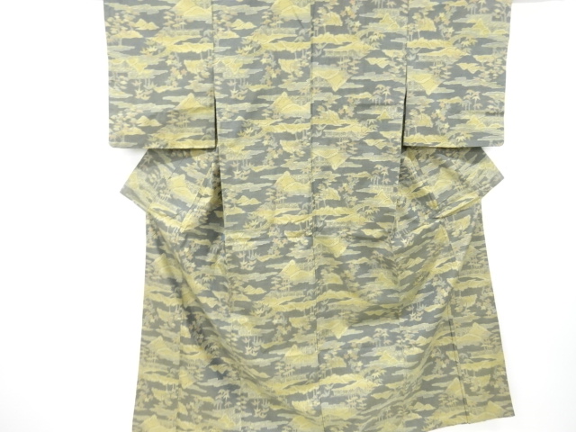 JAPANESE KIMONO / VINTAGE OMESHI KIMONO / SILK / NISHIJIN-ORI / WOVEN MAPLE LEAVES & BAMBOO GRASS